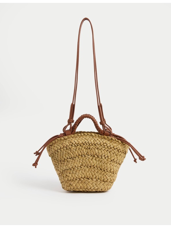 Marks & Spencer Сламена тъкана мини чанта през рамо с форма на кошница Marks & Spencer бежово