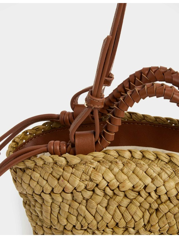 Marks & Spencer Сламена тъкана мини чанта през рамо с форма на кошница Marks & Spencer бежово