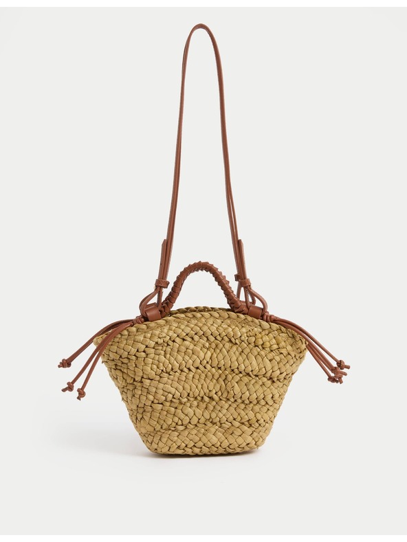 Marks & Spencer Сламена тъкана мини чанта през рамо с форма на кошница Marks & Spencer бежово