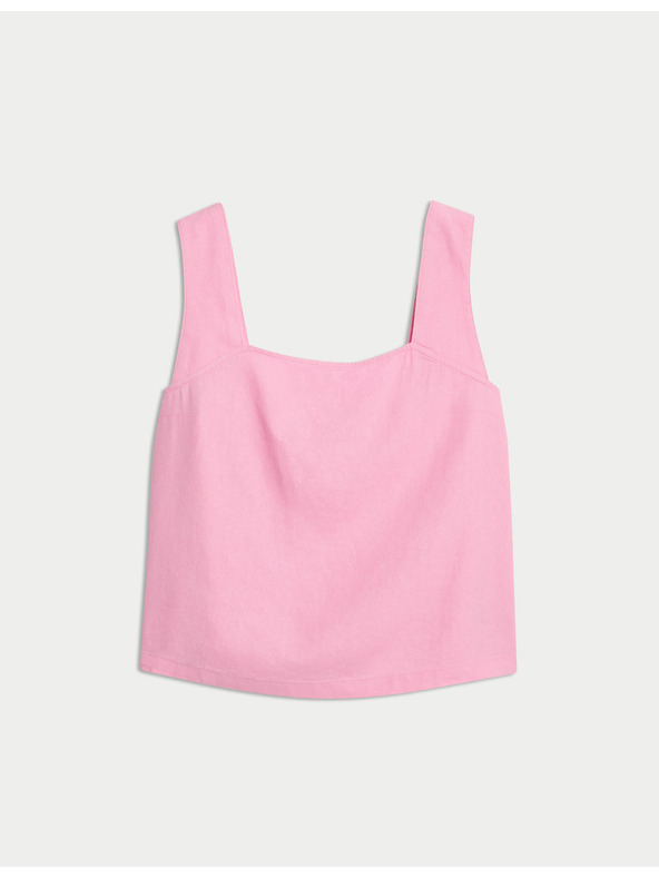 Marks & Spencer Потник топ с ъглест деколте и висок процент лен Marks & Spencer розово