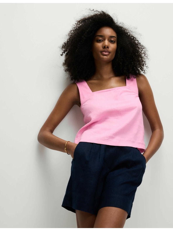 Marks & Spencer Потник топ с ъглест деколте и висок процент лен Marks & Spencer розово
