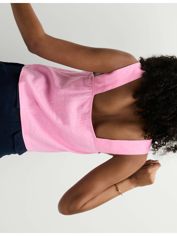 Marks & Spencer Потник топ с ъглест деколте и висок процент лен Marks & Spencer розово