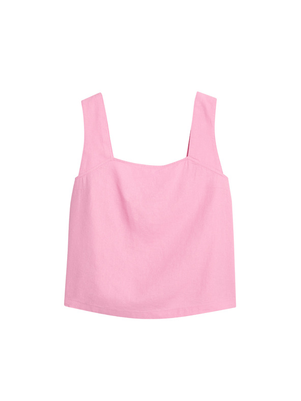 Marks & Spencer Потник топ с ъглест деколте и висок процент лен Marks & Spencer розово