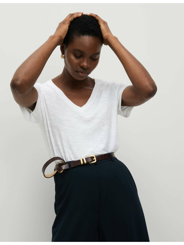 Marks & Spencer Тениска от чиста памучна материя с V-образно деколте Marks & Spencer бяло