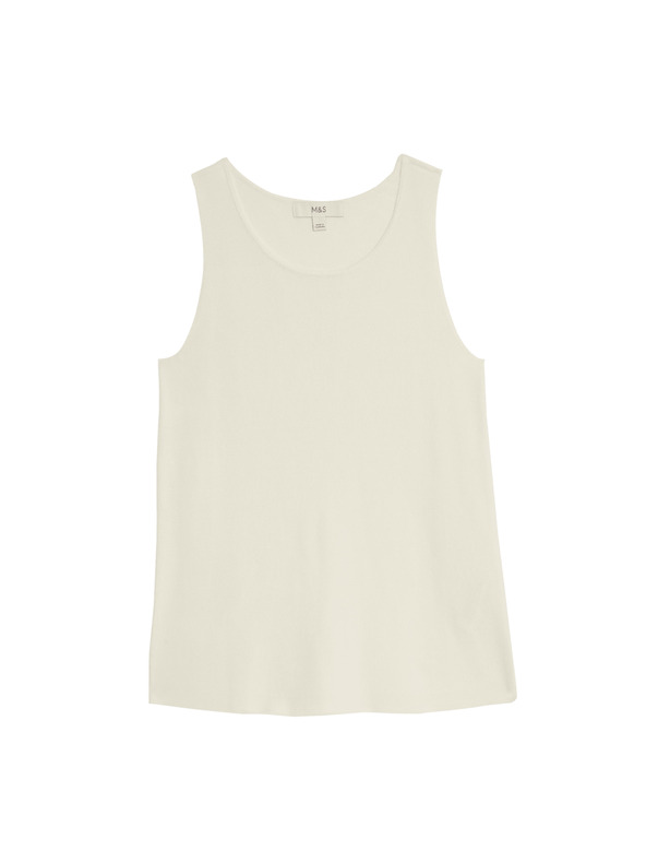 Marks & Spencer Плетена жилетка с кръгло деколте Marks & Spencer кремава