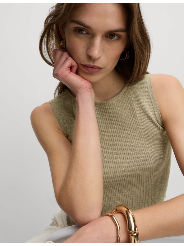 Marks & Spencer Скъсен металик ребрест топ с деколте Marks & Spencer кафява