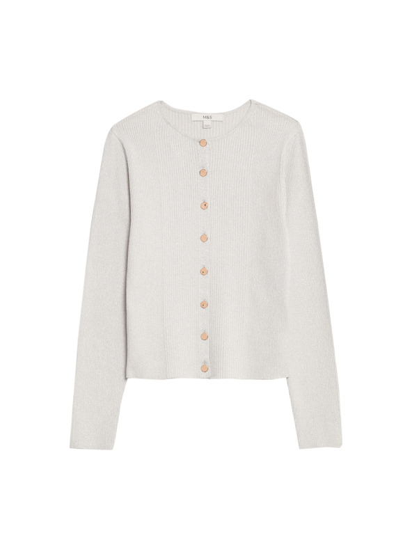 Marks & Spencer Металик кардиган с тесен крой и деколте Marks & Spencer сребриста