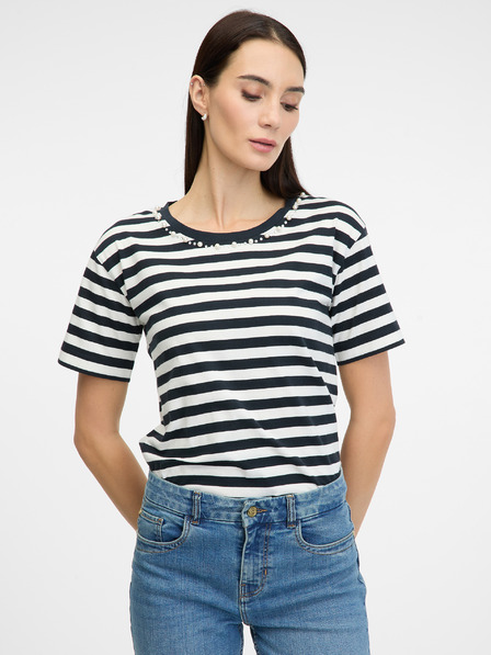 Orsay Дамска тениска на тъмно синьо райе с къс ръкав ORSAY
