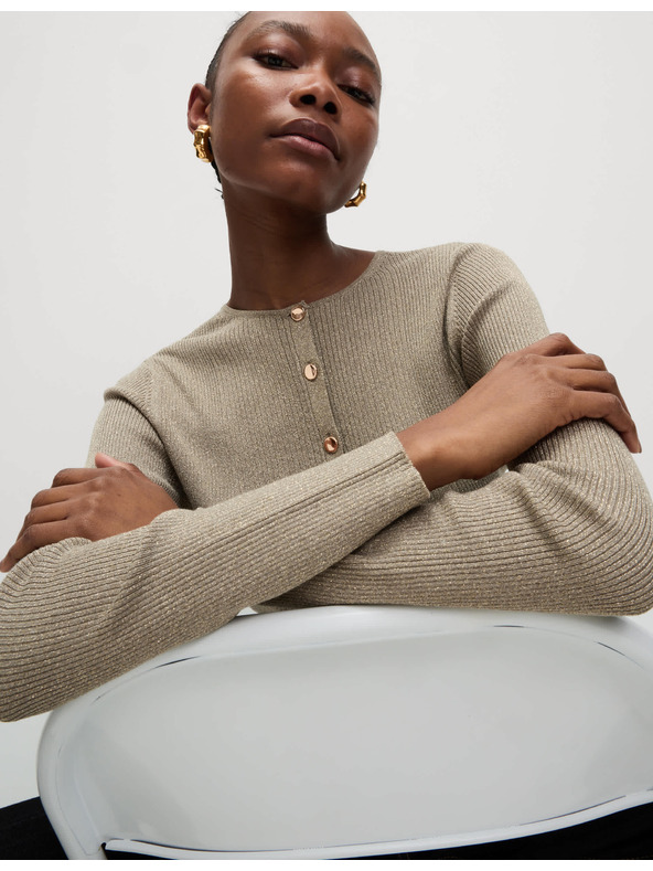Marks & Spencer Металически тесен кардиган с деколте Marks & Spencer кафяв