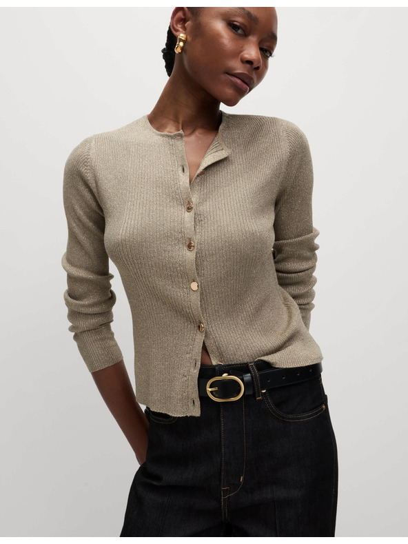 Marks & Spencer Металически тесен кардиган с деколте Marks & Spencer кафяв