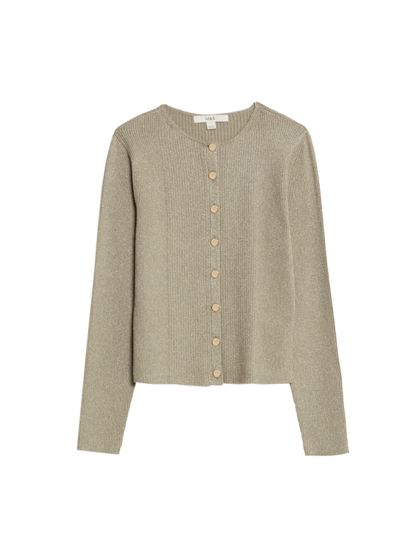 Marks & Spencer Металически тесен кардиган с деколте Marks & Spencer кафяв