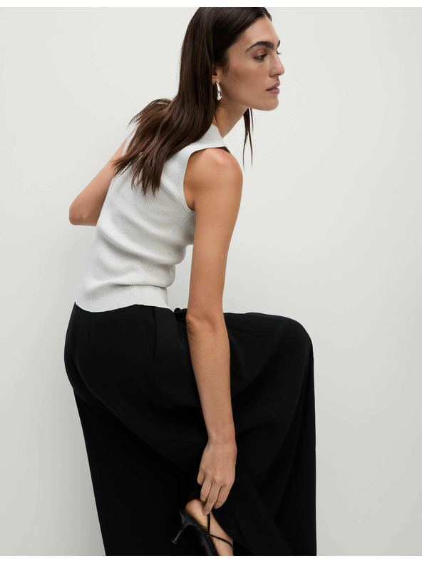 Marks & Spencer Скъсен металически ребрест вестов топ с деколте до врата Marks & Spencer сребристо