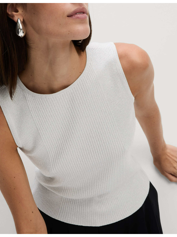 Marks & Spencer Скъсен металически ребрест вестов топ с деколте до врата Marks & Spencer сребристо