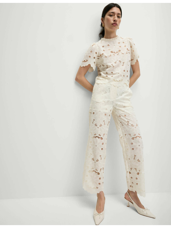 Marks & Spencer Дантелени панталони с широки крачоли Marks & Spencer кремав