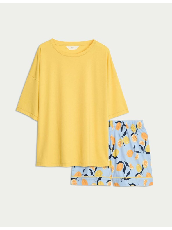 Marks & Spencer Къс комплект с висок дял памук и принт Marks & Spencer оранжев