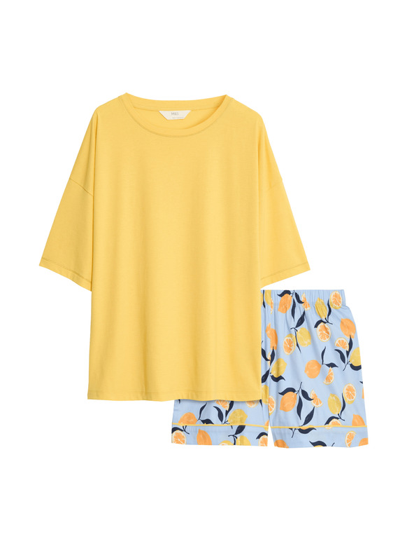 Marks & Spencer Къс комплект с висок дял памук и принт Marks & Spencer оранжев