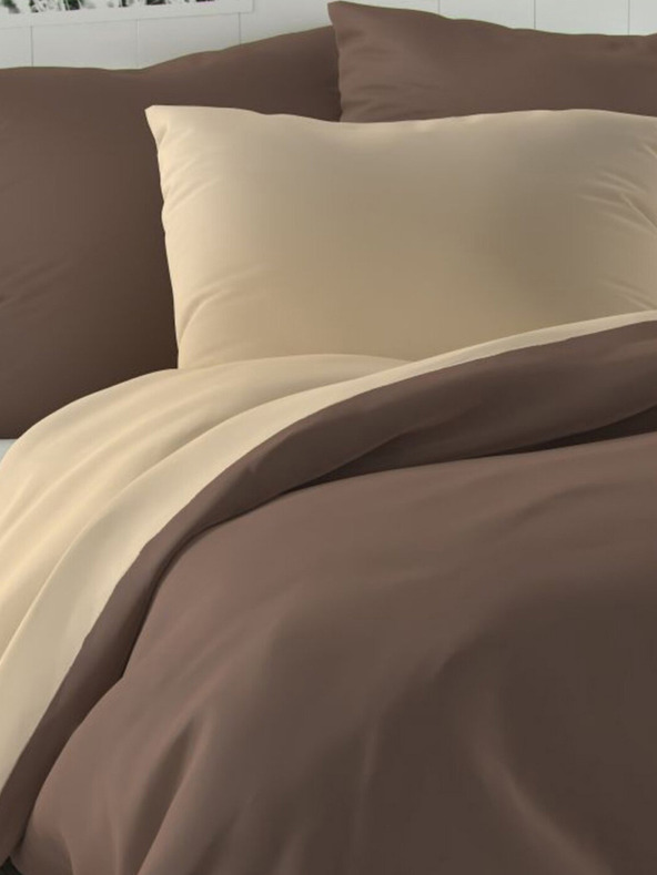 Kvalitex Сатенено френско спално бельо LUXURY COLLECTION 1+2, 240x200, 70x90cm тъмнокафяво / бежово