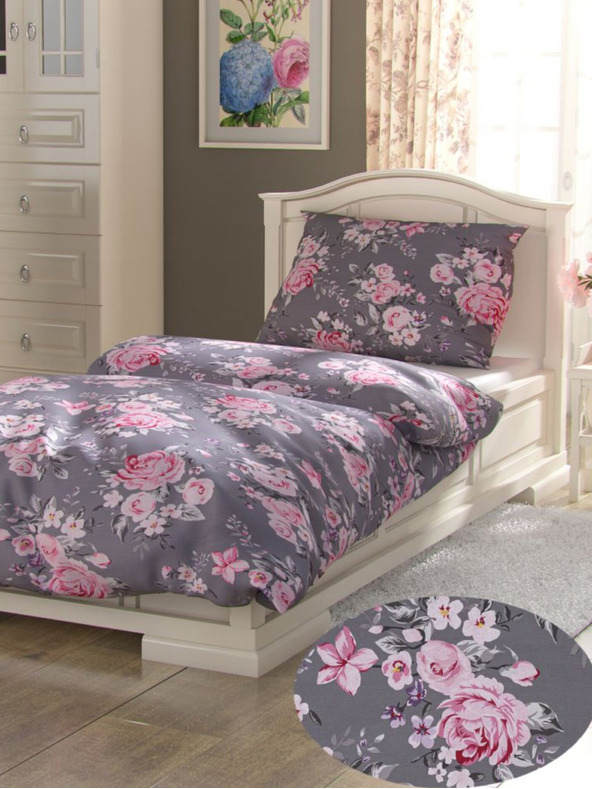 Kvalitex Удължено памучно спално бельо Provence Collection 140x220, 70x90см Беатрис сиво Качество