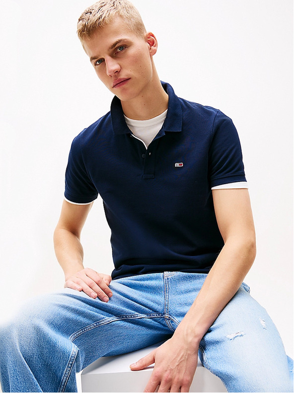 Tommy Hilfiger Мъжка синя поло тениска Flag Patch Tommy Hilfiger