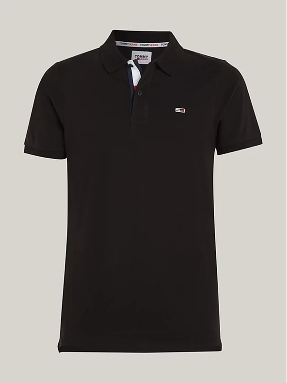 Tommy Jeans Мъжка черна поло риза Tommy Jeans Pure Organic Slim Fit Polo BDS Black