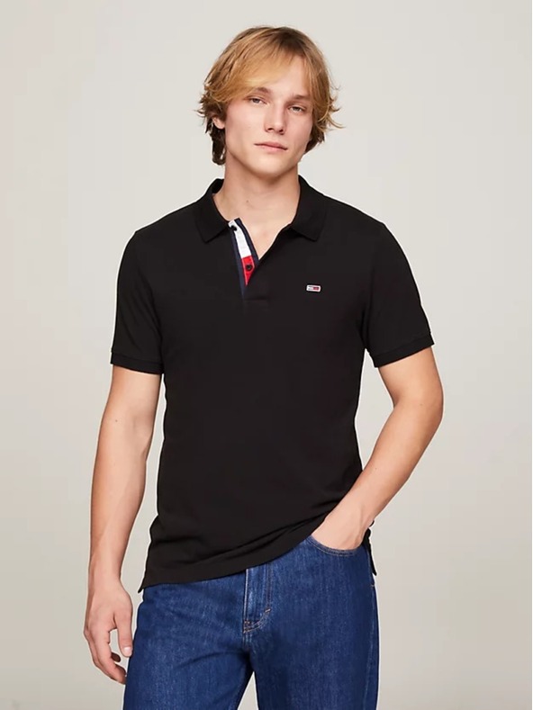 Tommy Jeans Мъжка черна поло риза Tommy Jeans Pure Organic Slim Fit Polo BDS Black