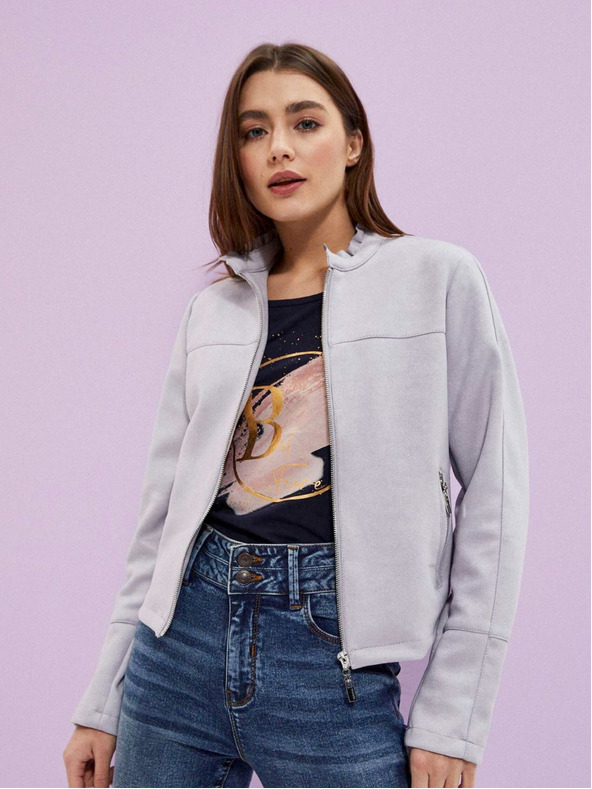 Moodo Сива дамска жилетка в велурена обработка Moodo