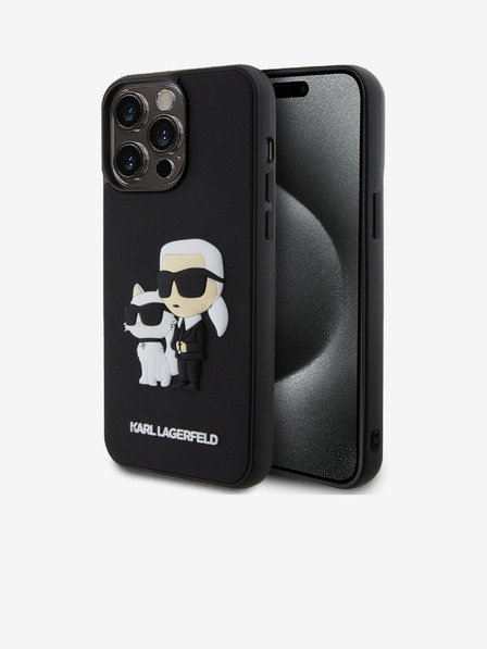 Karl Lagerfeld Karl Lagerfeld 3D Гумен Karl and Choupette Заден калъф за iPhone 14 Pro Max Черен