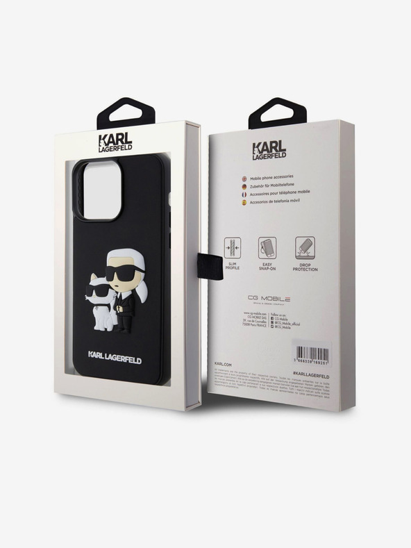 Karl Lagerfeld Karl Lagerfeld 3D Гумен Karl and Choupette Заден калъф за iPhone 14 Pro Max Черен