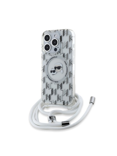 Karl Lagerfeld Karl Lagerfeld IML Монограм Кръстосан ремък K&CH Глави MagSafe Заден калъф за iPhone 15 Pro Max Прозрачен