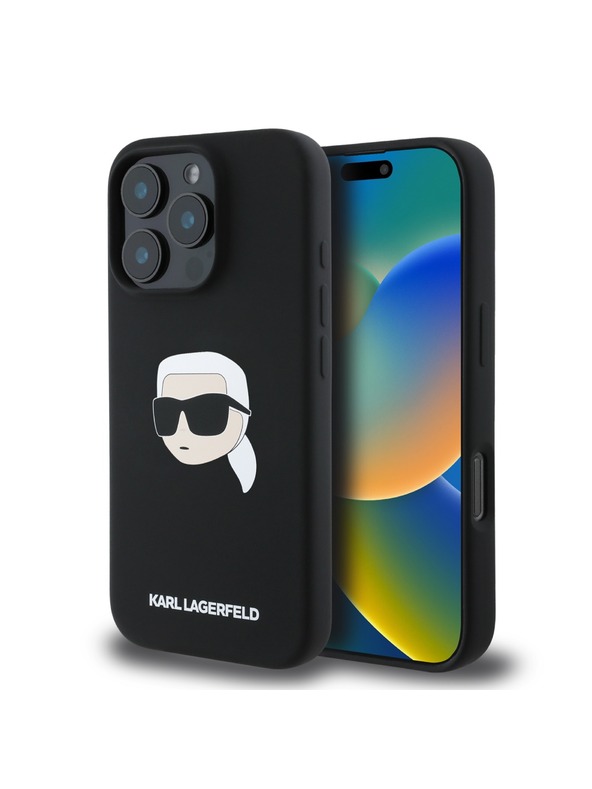 Karl Lagerfeld Karl Lagerfeld Течен силиконов Karl Глава MagSafe Заден калъф за iPhone 16 Pro Черен