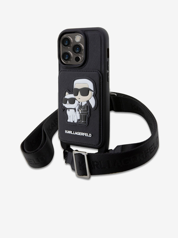 Karl Lagerfeld Karl Lagerfeld Saffiano Кръстосан ремък Karl and Choupette NFT Калъф за iPhone 14 Pro Черен