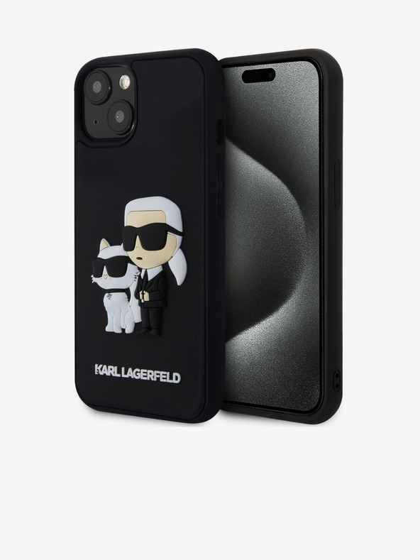 Karl Lagerfeld Karl Lagerfeld 3D Гумен Karl and Choupette Заден Калъф за iPhone 15 Black