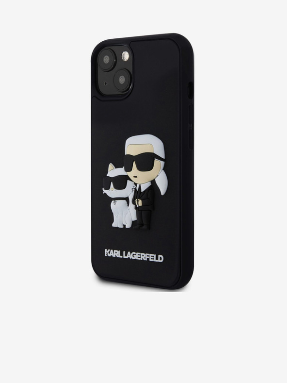 Karl Lagerfeld Karl Lagerfeld 3D Гумен Karl and Choupette Заден Калъф за iPhone 15 Black