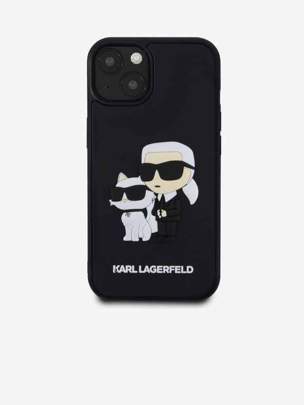 Karl Lagerfeld Karl Lagerfeld 3D Гумен Karl and Choupette Заден Калъф за iPhone 15 Black