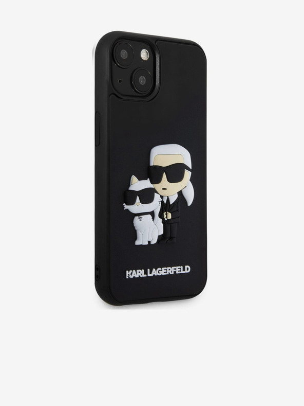 Karl Lagerfeld Karl Lagerfeld 3D Гумен Karl and Choupette Заден Калъф за iPhone 15 Black