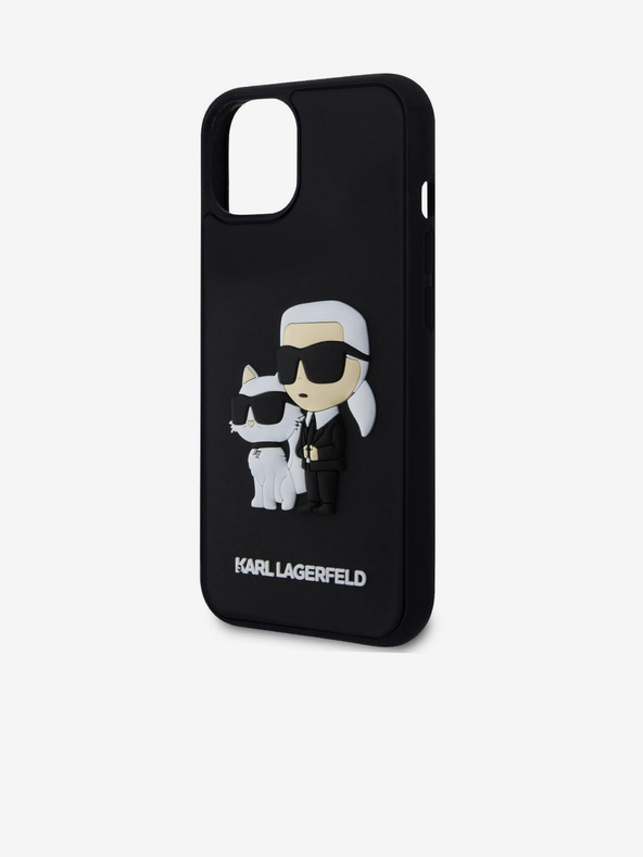 Karl Lagerfeld Karl Lagerfeld 3D Гумен Karl and Choupette Заден Калъф за iPhone 15 Black