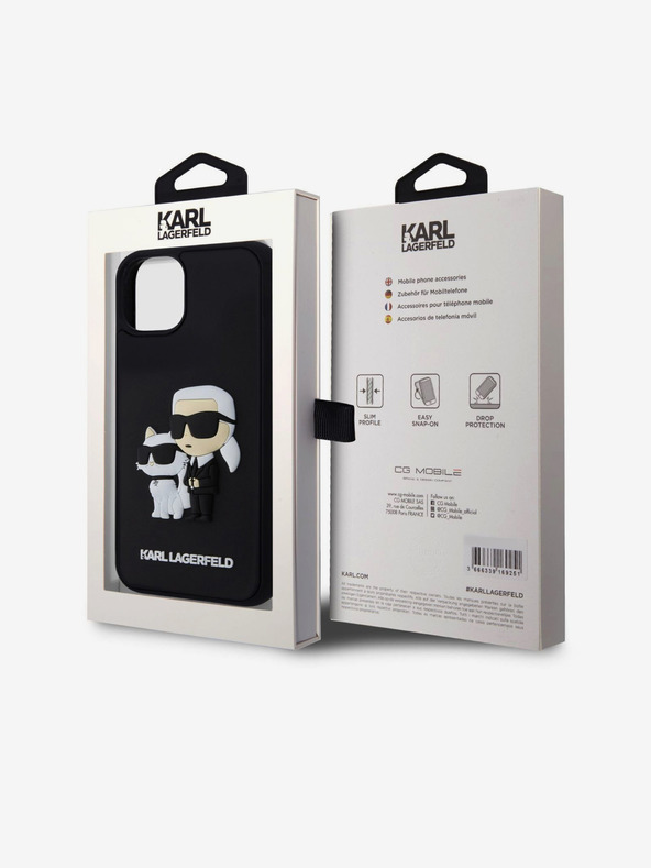 Karl Lagerfeld Karl Lagerfeld 3D Гумен Karl and Choupette Заден Калъф за iPhone 15 Black