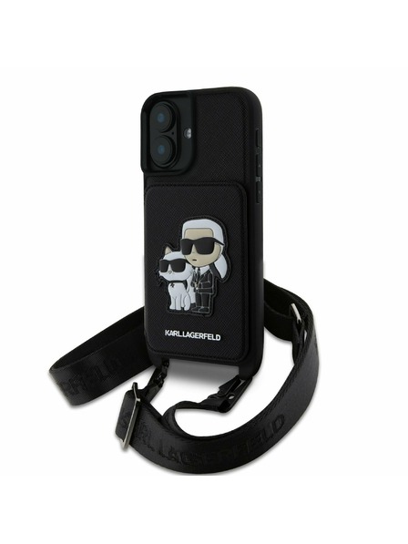 Karl Lagerfeld Karl Lagerfeld Saffiano Кръстосан Ремък Karl and Choupette Калъф за iPhone 16 Black