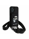 Karl Lagerfeld Karl Lagerfeld Saffiano Кръстосан Ремък Karl and Choupette Калъф за iPhone 16 Black