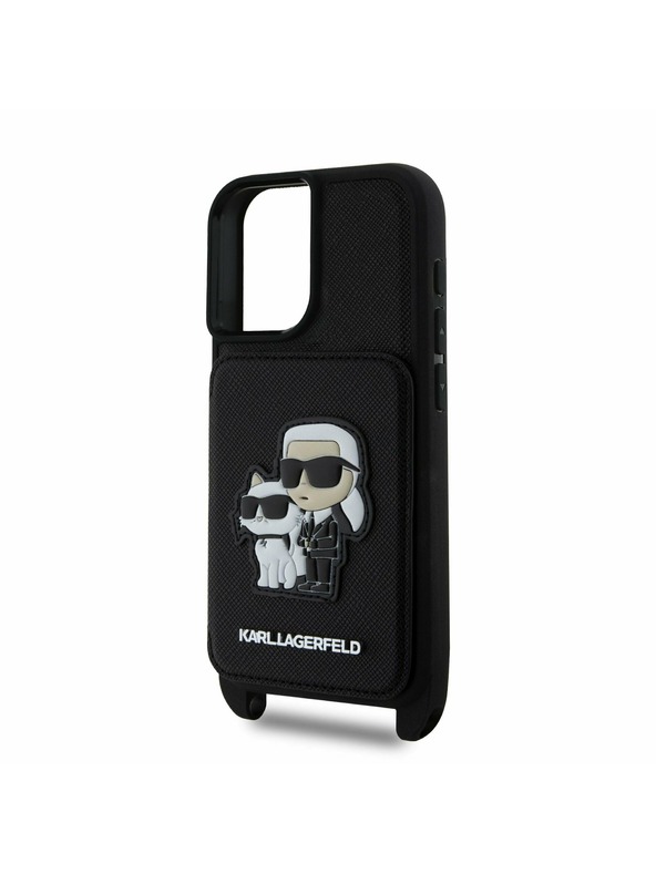 Karl Lagerfeld Karl Lagerfeld Saffiano Кръстосан Ремък Karl and Choupette Калъф за iPhone 16 Black