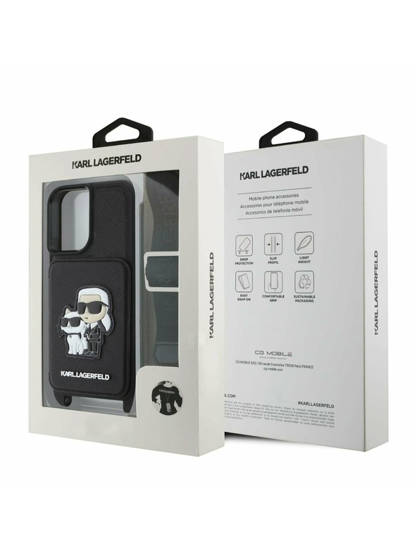 Karl Lagerfeld Karl Lagerfeld Saffiano Кръстосан Ремък Karl and Choupette Калъф за iPhone 16 Black