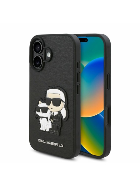Karl Lagerfeld Karl Lagerfeld PU Saffiano Karl and Choupette Заден Калъф за iPhone 16 Plus Black