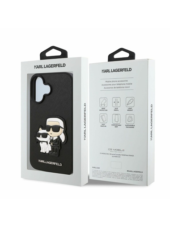 Karl Lagerfeld Karl Lagerfeld PU Saffiano Karl and Choupette Заден Калъф за iPhone 16 Plus Black