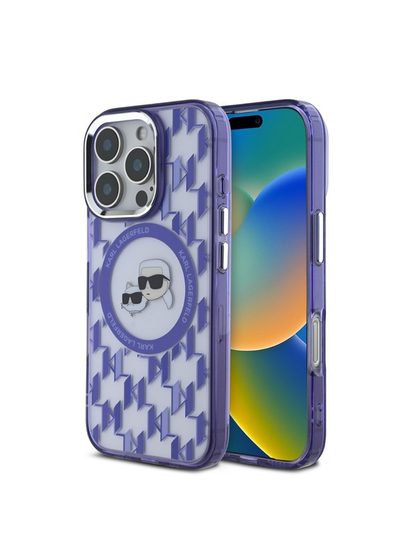 Karl Lagerfeld Karl Lagerfeld IML Монограм K&CH Глави MagSafe Заден Калъф за iPhone 16 Pro Max Лилав