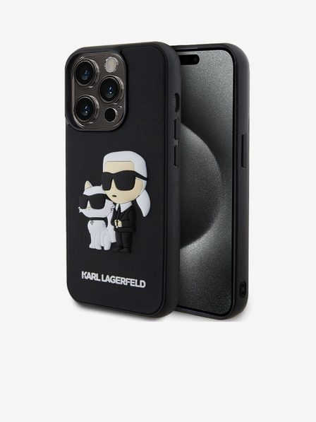 Karl Lagerfeld Karl Lagerfeld 3D Гумен Karl and Choupette Заден Калъф за iPhone 15 Pro Black