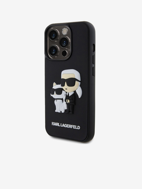 Karl Lagerfeld Karl Lagerfeld 3D Гумен Karl and Choupette Заден Калъф за iPhone 15 Pro Black