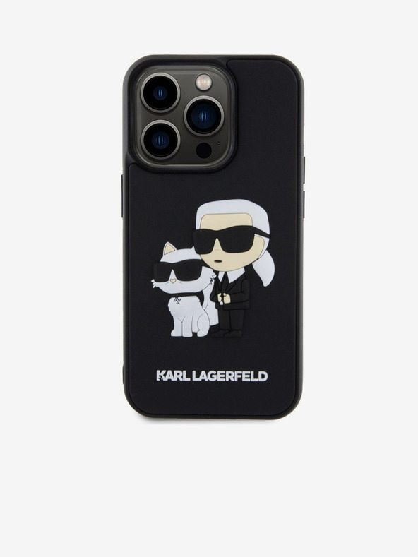 Karl Lagerfeld Karl Lagerfeld 3D Гумен Karl and Choupette Заден Калъф за iPhone 15 Pro Black