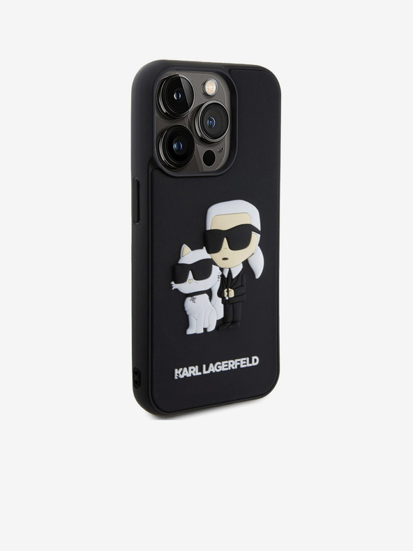 Karl Lagerfeld Karl Lagerfeld 3D Гумен Karl and Choupette Заден Калъф за iPhone 15 Pro Black