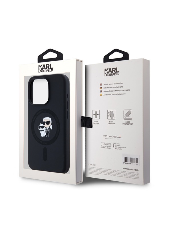 Karl Lagerfeld Karl Lagerfeld Течен Силиконов Karl and Choupette Magsafe Заден Калъф за iPhone 15 Pro Black