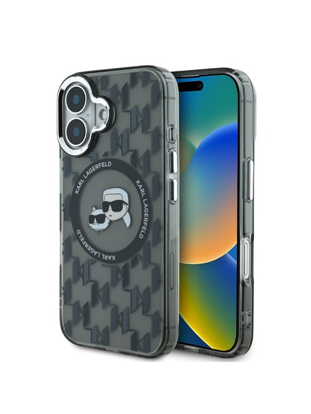 Karl Lagerfeld Karl Lagerfeld IML Монограм K&CH Глави MagSafe Заден Калъф за iPhone 16 Black